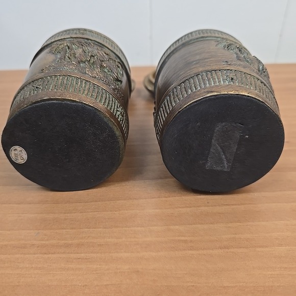 Carved Wood Toothbrush Holder Beach Tiki Palm Trees Elephants Trunks Up Set of 2 - Picture 5 of 7